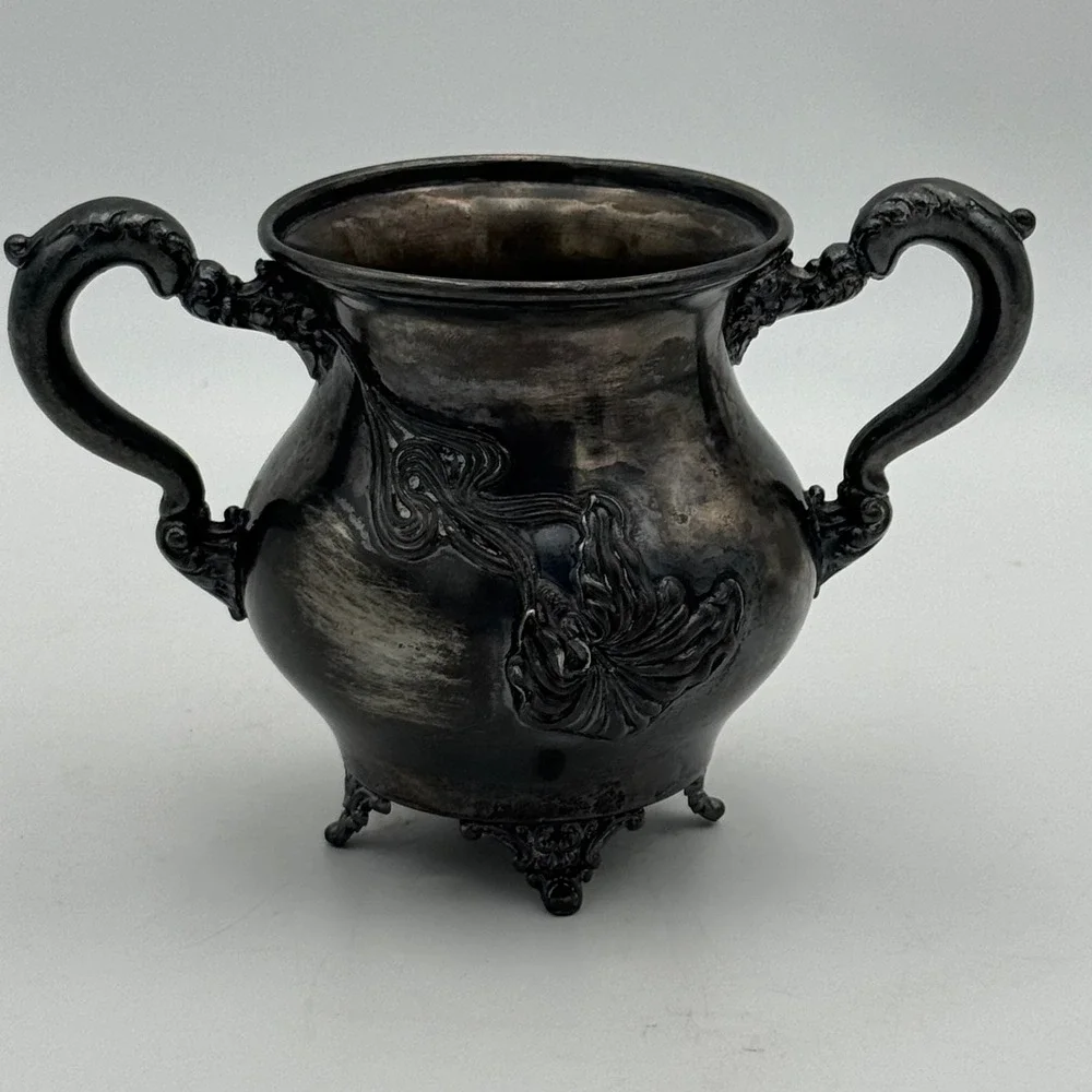 Antique Benedict Silver Co 919 Art Nouveau Silver Plate Sugar Bowl Floral 4.5in